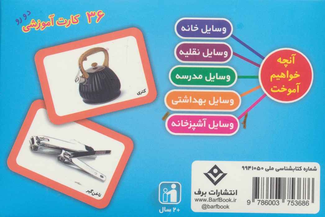 فلش کارت وسایل (36 کارت آموزشی)،(گلاسه،باجعبه)