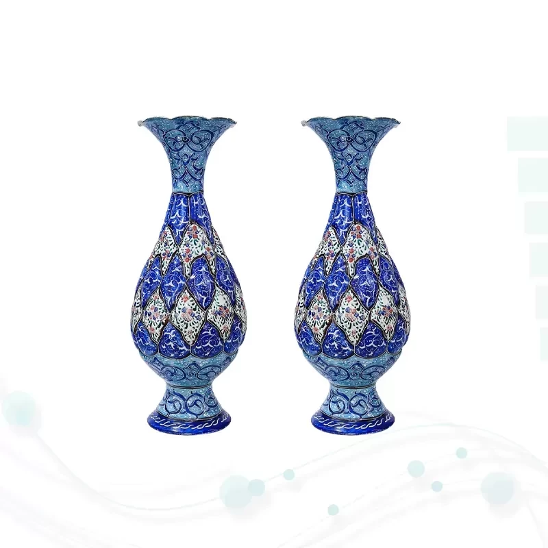 حافظ وزیری گلاسه چرم بافال با 2 گلدان مینا
